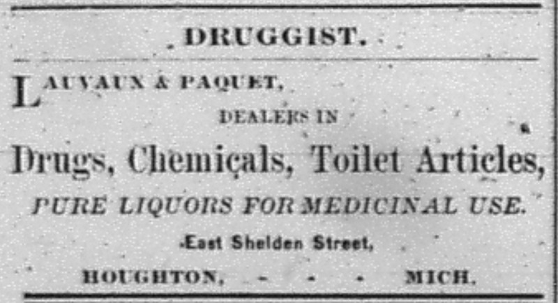Newspaper ad - Portage Lake Minning Gazette, 29 May 1884